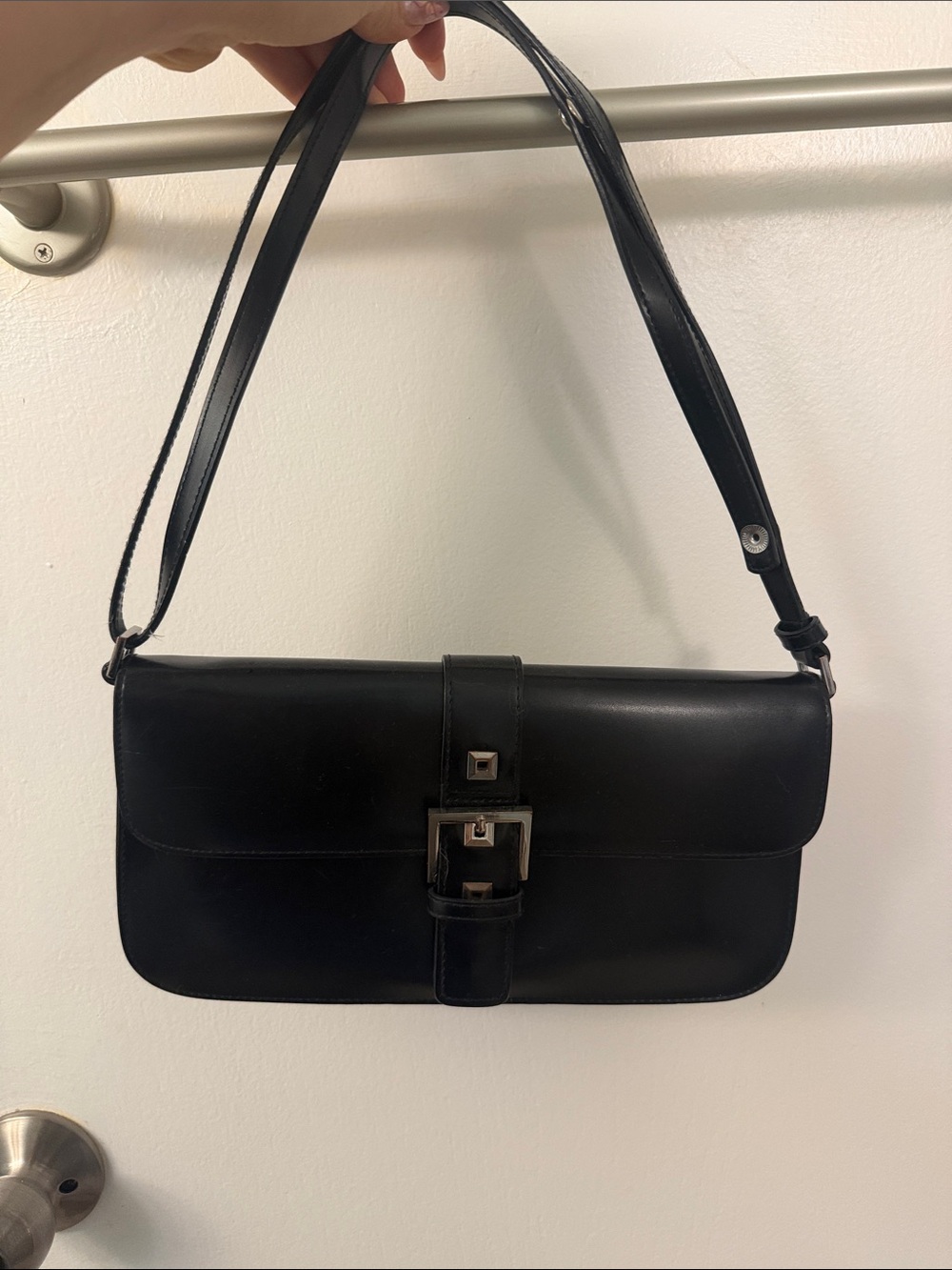 Classic Black Leather Shoulder Bag